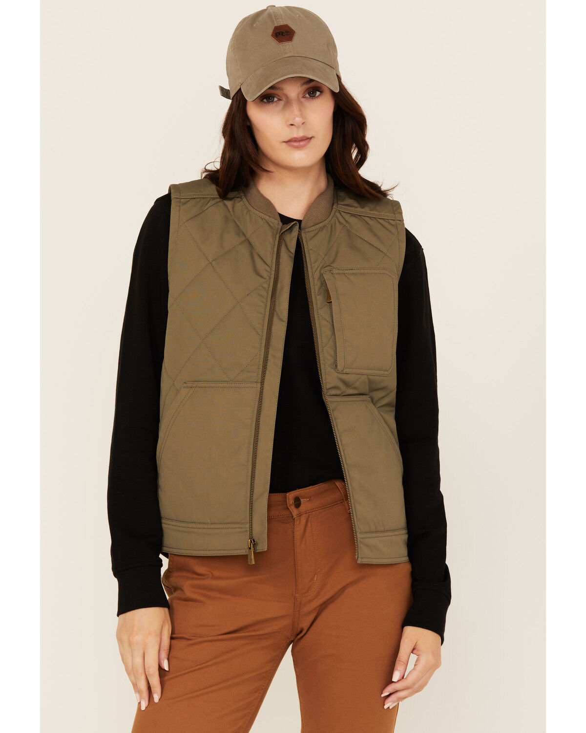 Lucky Brand Workwear Women's Tactical Insulated Canvas Quilted Vest, Olive, hi-res