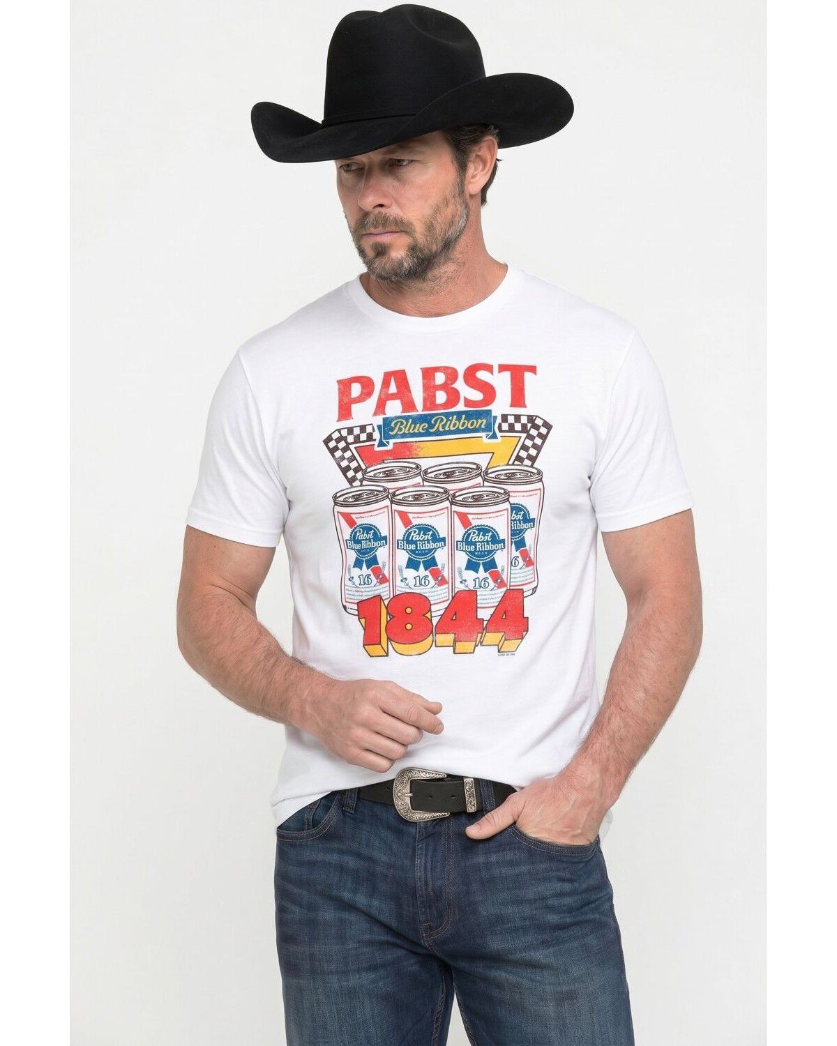 Pabst Men's Checker Short Sleeve Graphic T-Shirt, White, hi-res