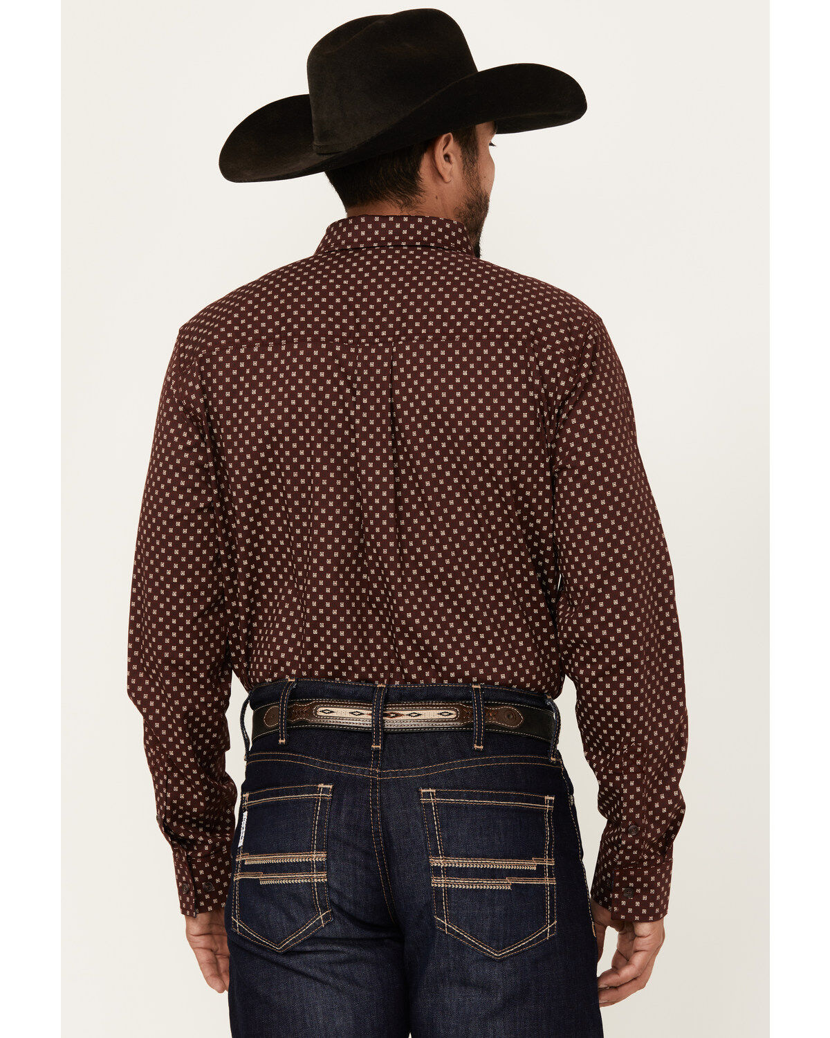 Image #4 - Cody James Men's Big Deal Geo Print Long Sleeve Button-Down Stretch Western Shirt, Burgundy, hi-res