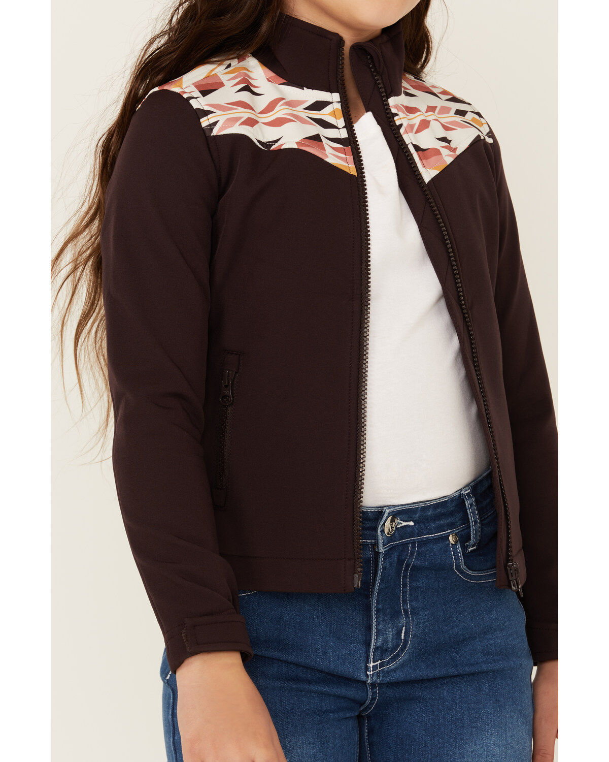 Image #3 - Shyanne Girls' Southwestern Print Softshell Jacket, Chocolate, hi-res