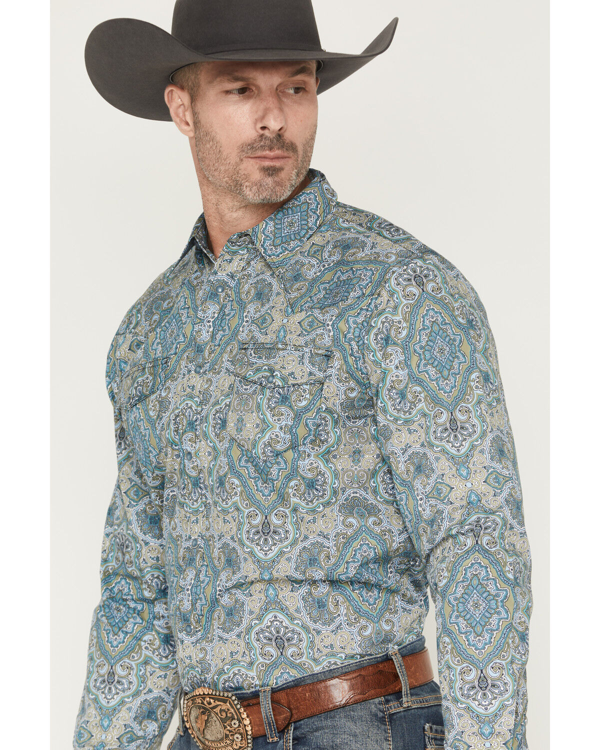 Image #2 - Gibson Trading Co Men's Throwback Paisley Print Long Sleeve Western Shirt - Tall, Multi, hi-res