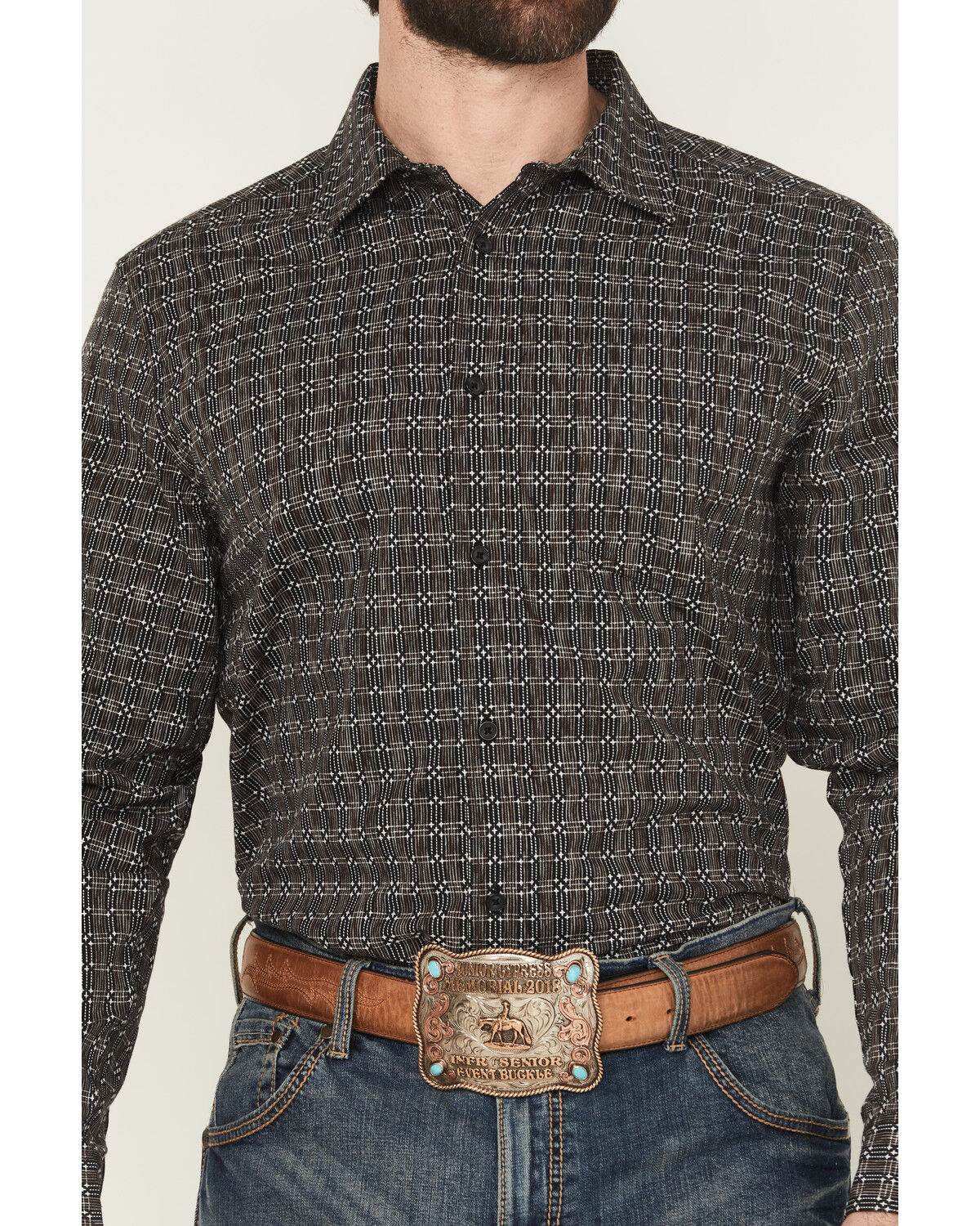 Image #3 - Gibson Trading Co Men's Bug Out Plaid Print Long Sleeve Button-Down Stretch Western Shirt - Tall, Black, hi-res