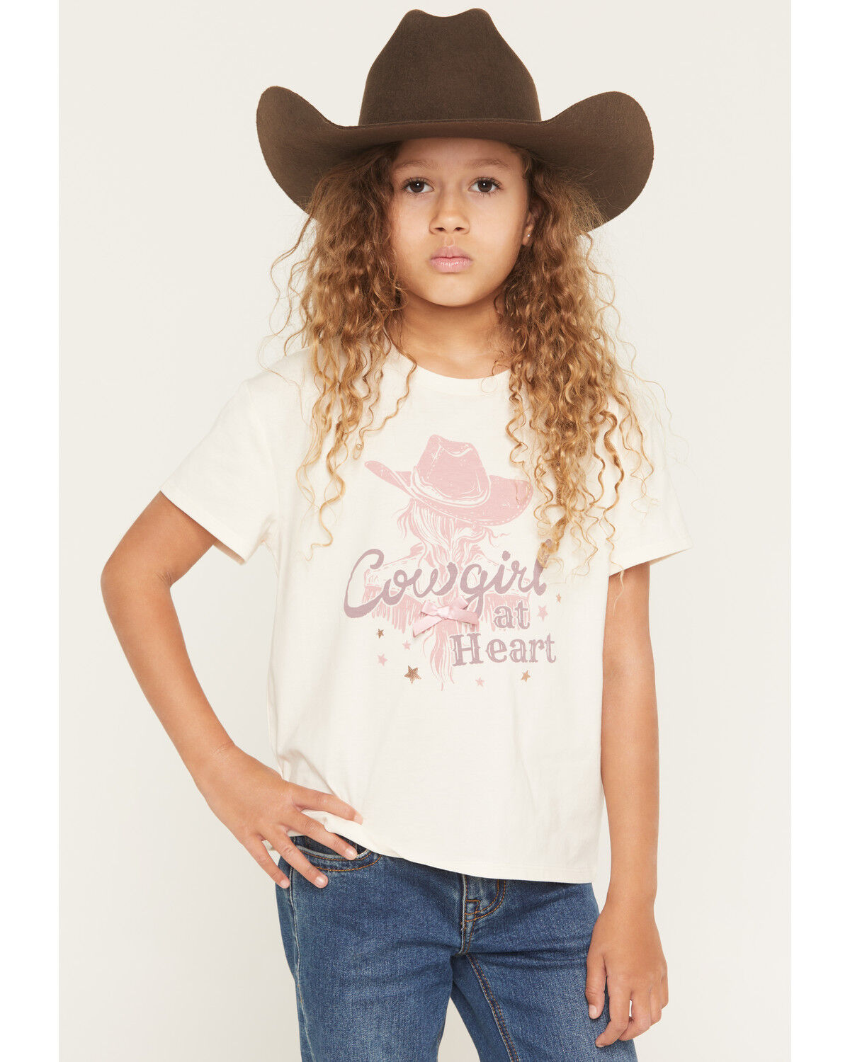 Image #1 - Shyanne Girls' Cowgirl at Heart Short Sleeve Graphic Tee, Off White, hi-res